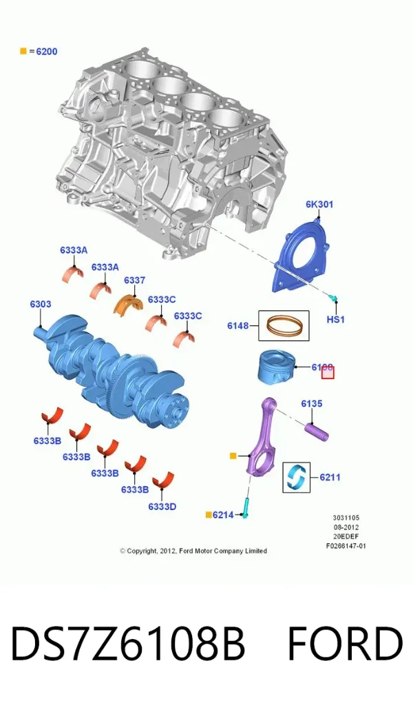 Поршень с пальцем без колец, STD DS7Z6108B Ford
