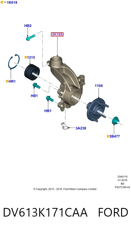 Цапфа передняя левая DV613K171CAA Ford