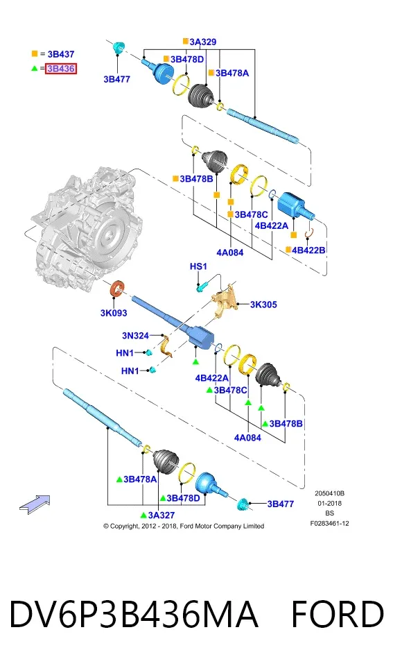 Правая полуось DV6P3B436MA Ford