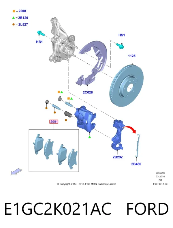 Передние тормозные колодки E1GC2K021AC Ford