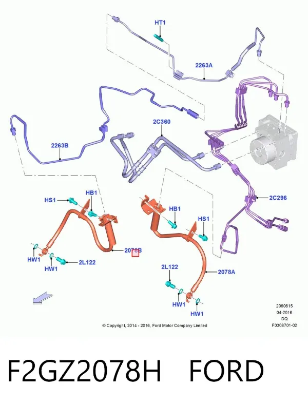 Шланг тормозной передний правый F2GZ2078H Ford