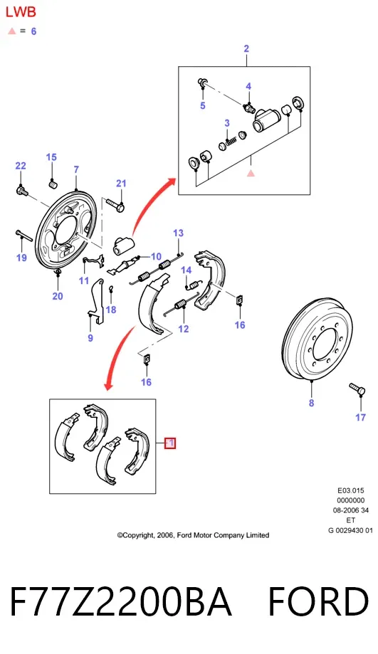 Задние барабанные колодки F77Z2200BA Ford