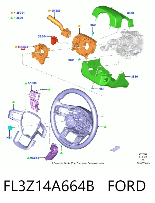 Шлейф руля FL3Z14A664B Ford
