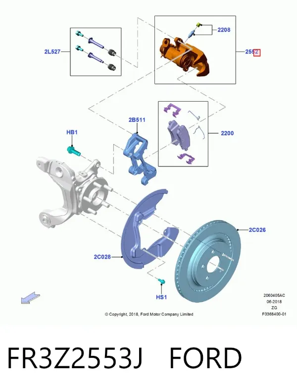 Суппорт задний левый FR3Z2553J Ford