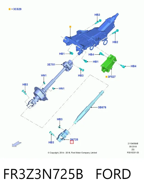 Кардан вала рулевой колонки нижний FR3Z3N725B Ford
