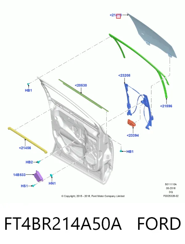 Стекло двери передней правой FT4BR214A50A Ford