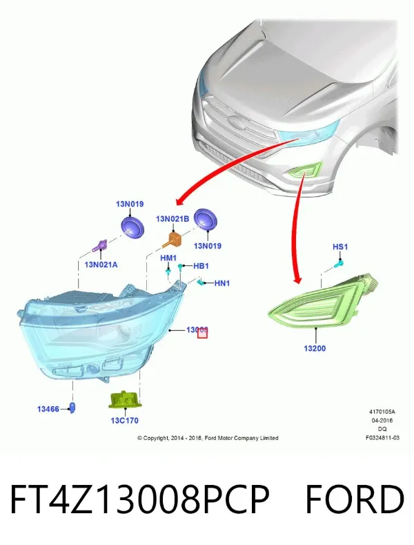 Левая фара FT4Z13008PCP Ford