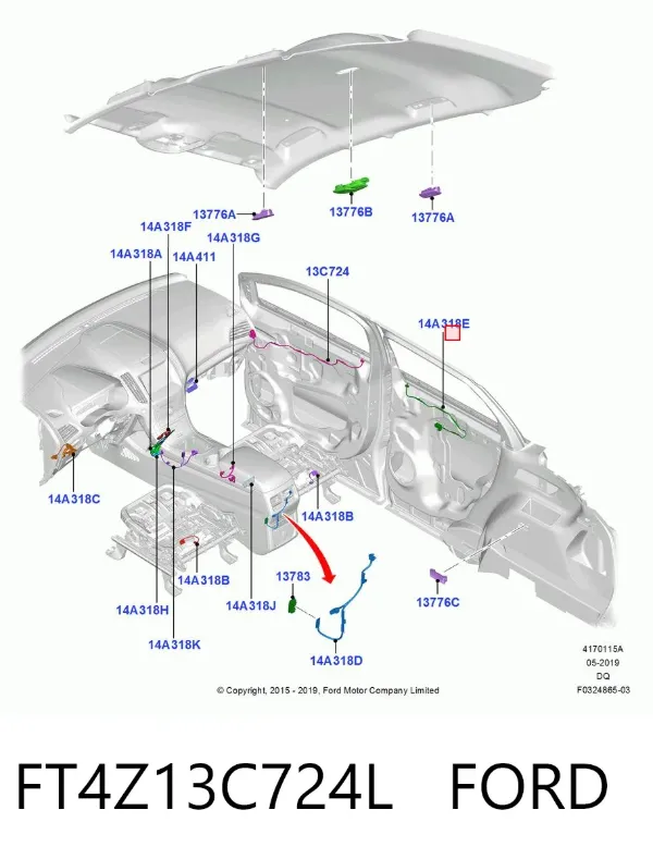 Жгут проводов задней двери FT4Z13C724L Ford