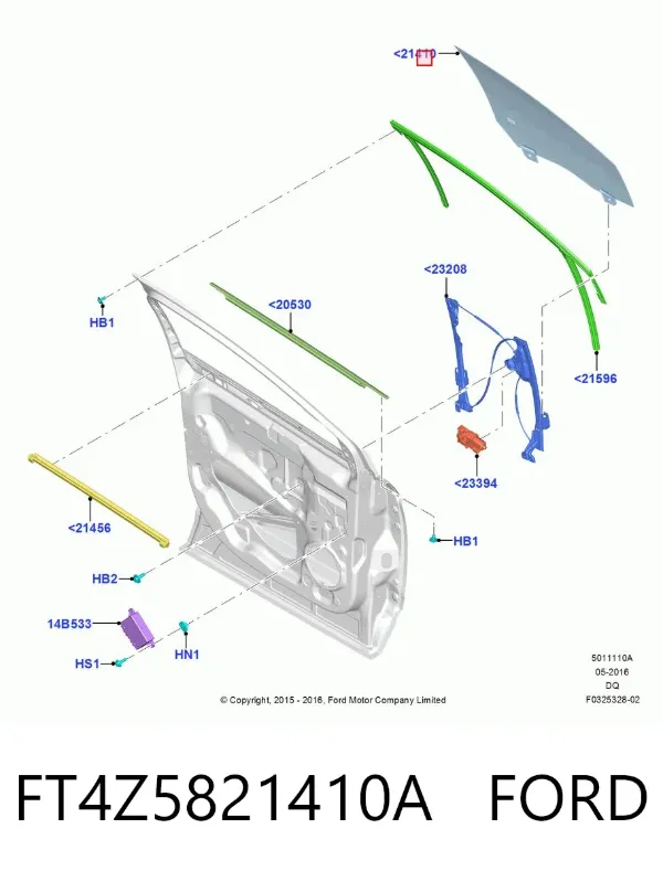 Стекло двери передней правой FT4Z5821410A Ford