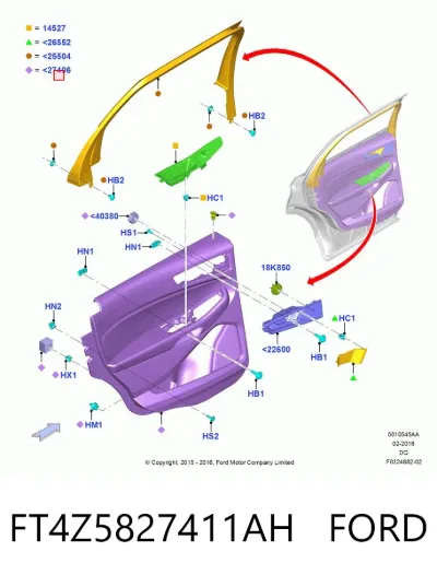 Обшивка (облицовка) внутренняя двери задней левой FORD FT4Z5827411AH