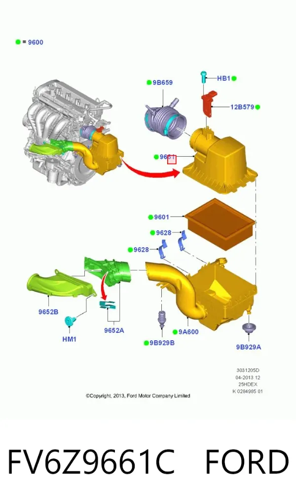 Корпус воздушного фильтра, верхняя часть FV6Z9661C Ford