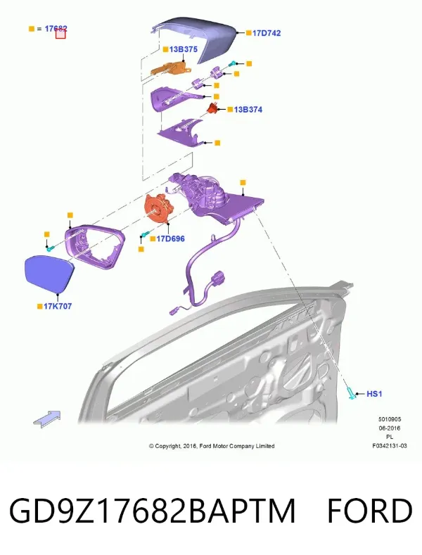 Правое зеркало GD9Z17682BAPTM Ford