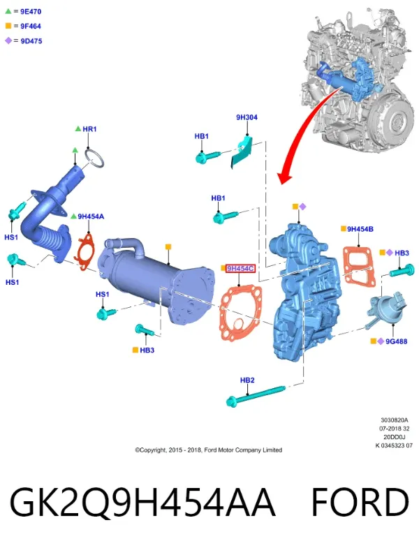 Прокладка холодильника EGR GK2Q9H454AA Ford