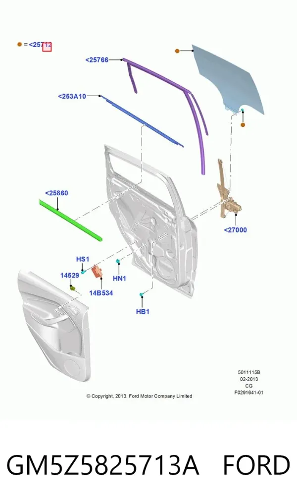 Стекло двери задней левой GM5Z5825713A Ford