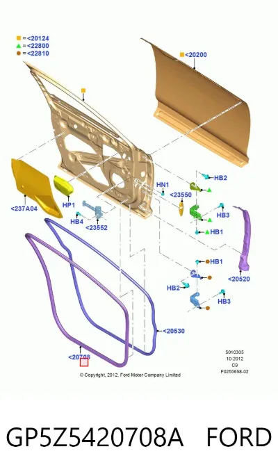 Уплотнитель двери передней правой (на кузове) FORD GP5Z5420708A