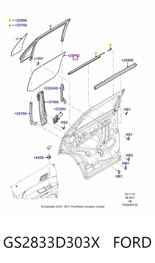 Стекло двери задней левой GS2833D303X Ford