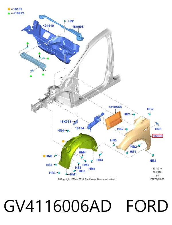 Крыло переднее левое GV4116006AD Ford