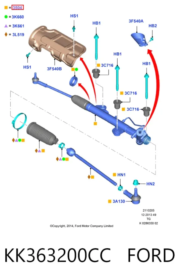 Рулевая рейка KK363200CC Ford