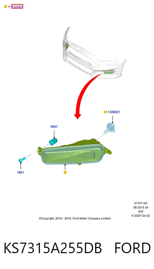 Фара противотуманная правая KS7315A255DB Ford