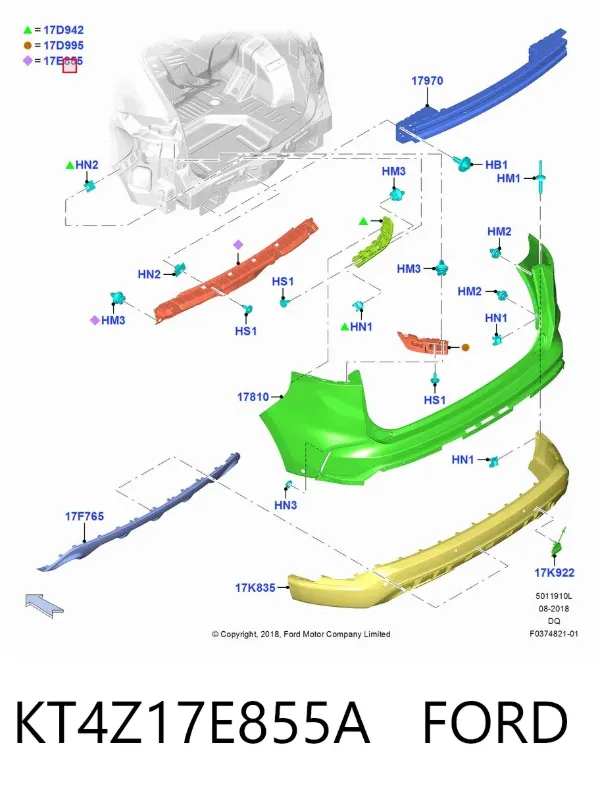 Кронштейн бампера заднего центральный KT4Z17E855A Ford
