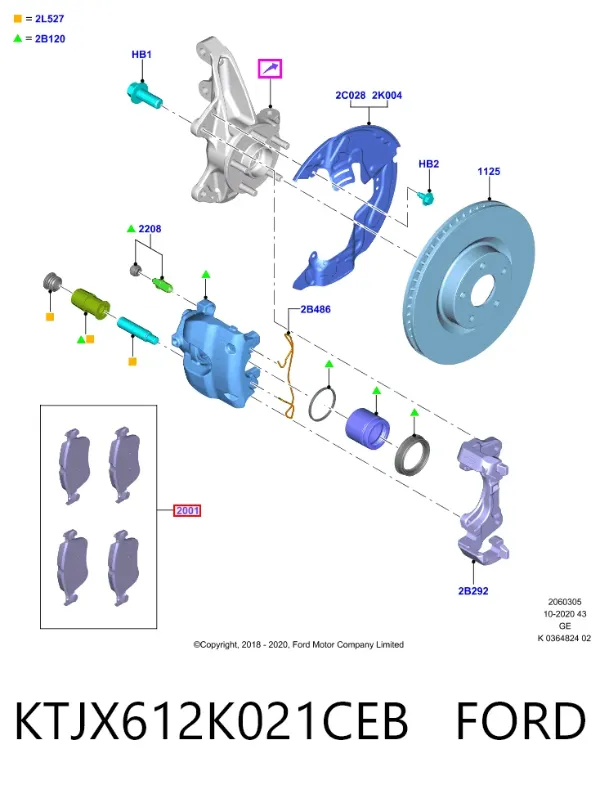 Передние тормозные колодки KTJX612K021CEB Ford