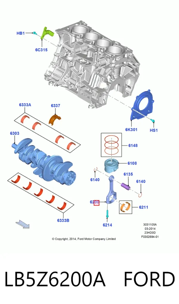 Шатун поршня двигателя LB5Z6200A Ford