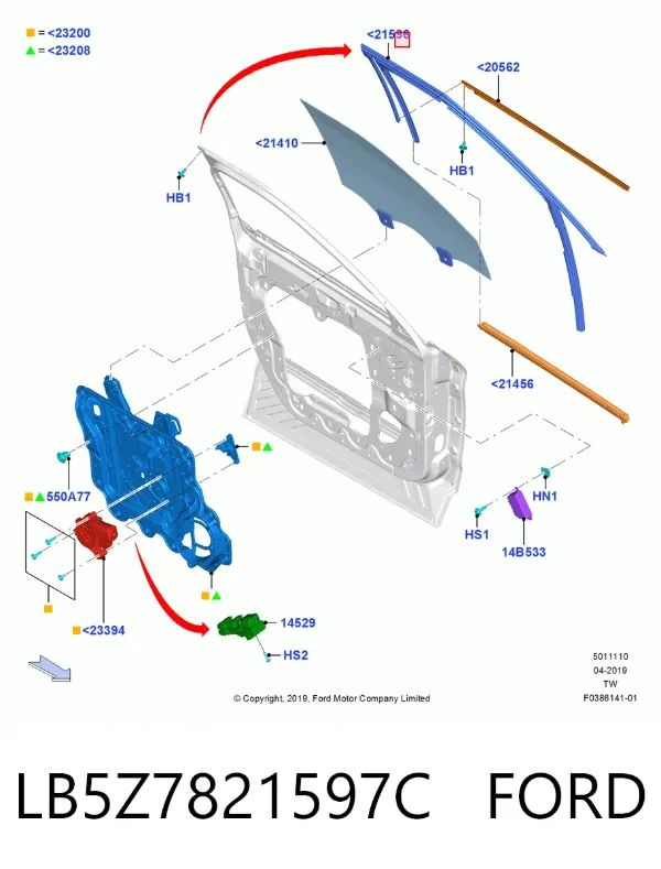 Направляющая стекла рамки двери передней левой LB5Z7821597C Ford