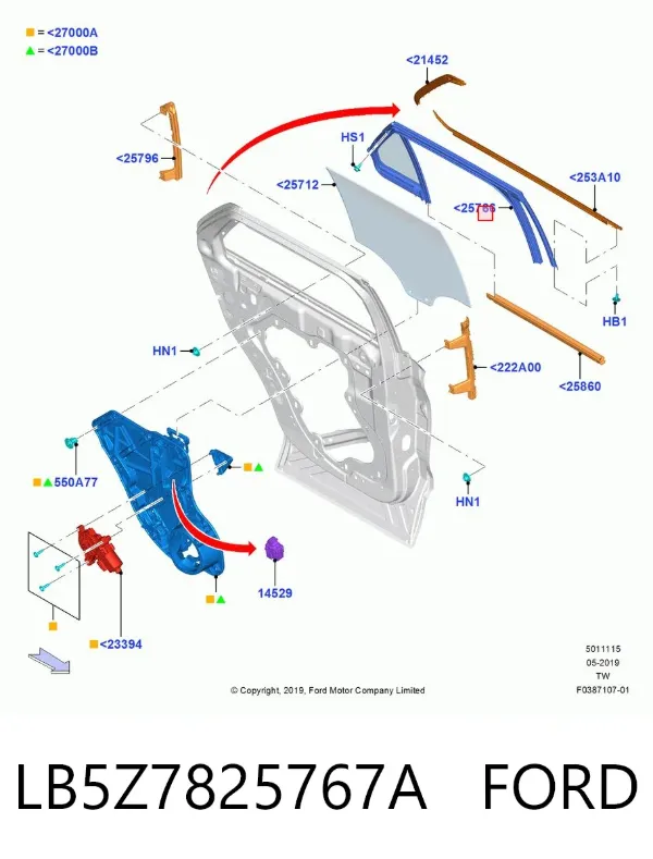 Стекло-форточка двери задней левой LB5Z7825767A Ford