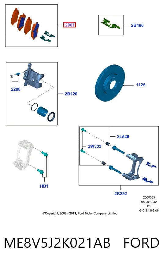 Передние тормозные колодки ME8V5J2K021AB Ford