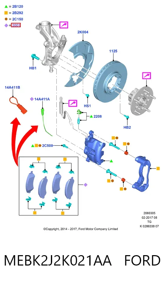 Передние тормозные колодки MEBK2J2K021AA Ford