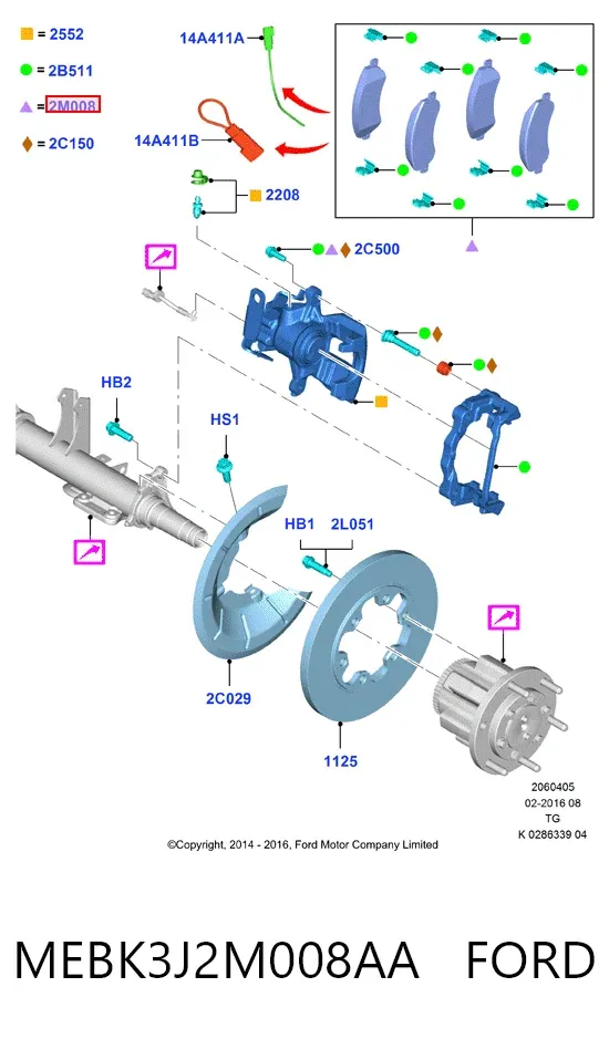 Задние тормозные колодки MEBK3J2M008AA Ford