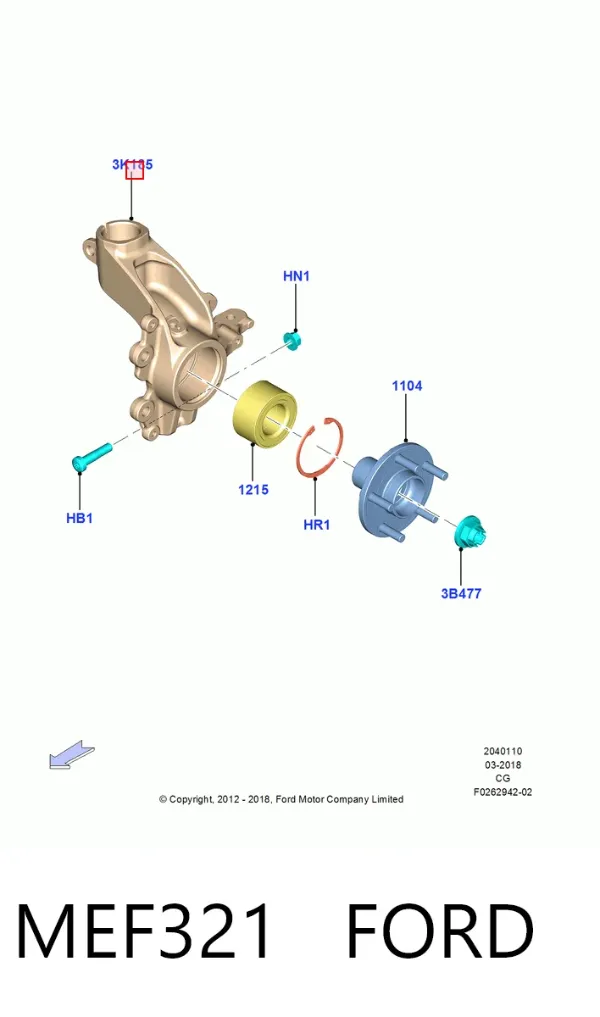 Цапфа передняя правая MEF321 Ford