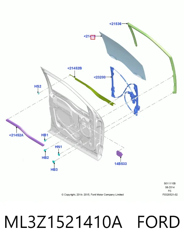 Стекло двери передней правой ML3Z1521410A Ford