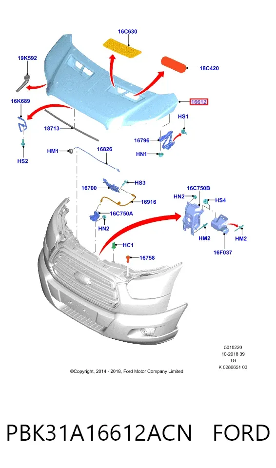 Капот PBK31A16612ACN Ford