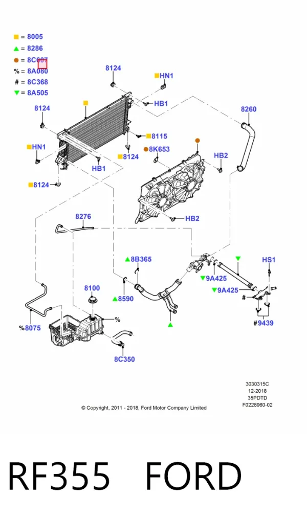 Диффузор вентилятора в сборе с мотором и крыльчаткой RF355 Ford