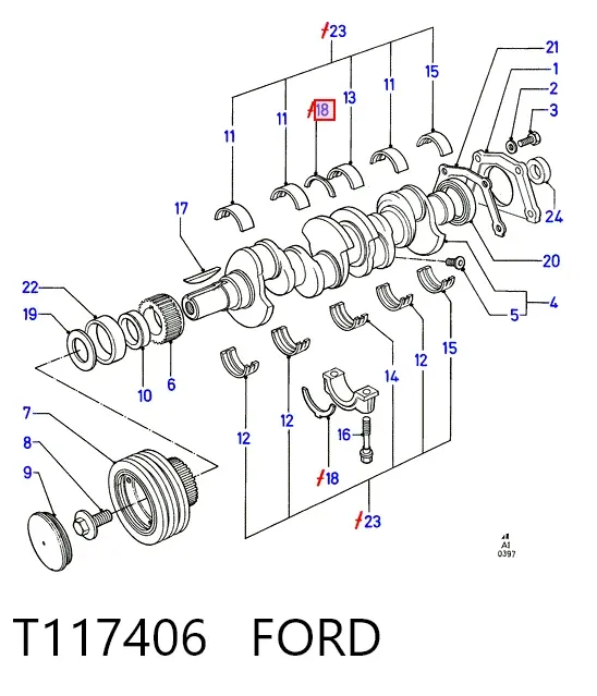 Полукольцо упорное (разбега) коленвала, STD, комплект T117406 Ford