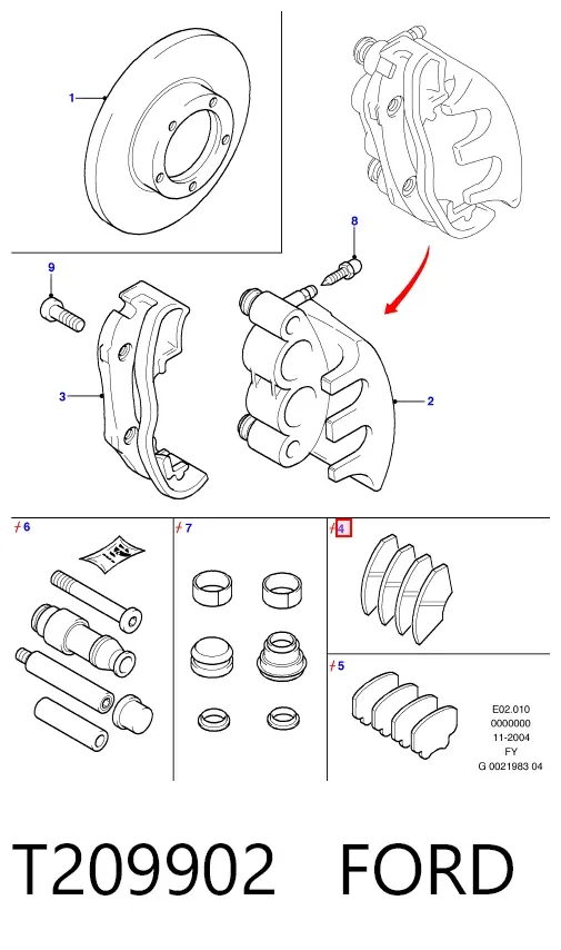 Передние тормозные колодки T209902 Ford