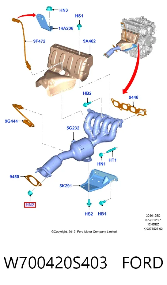 Гайка выпускного коллектора W700420S403 Ford