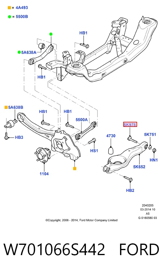 Болт крепления заднего нижнего рычага, внутренний W701066S442 Ford