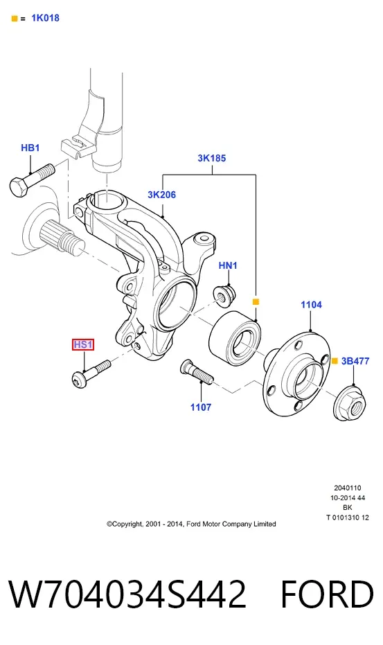 Болт крепления передней шаровой опоры к цапфе W704034S442 Ford