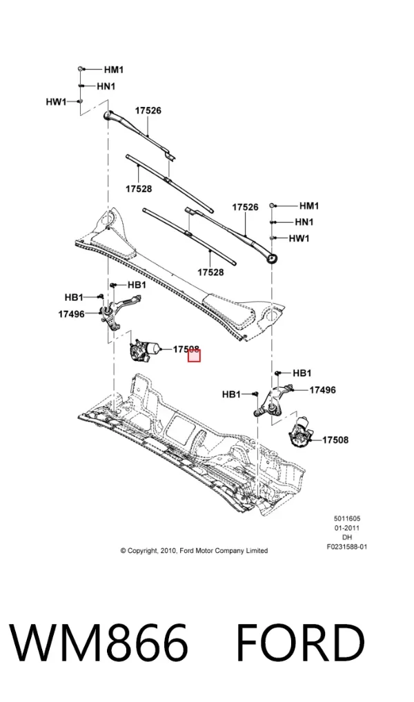 Мотор стеклоочистителя лобового стекла правый WM866 Ford
