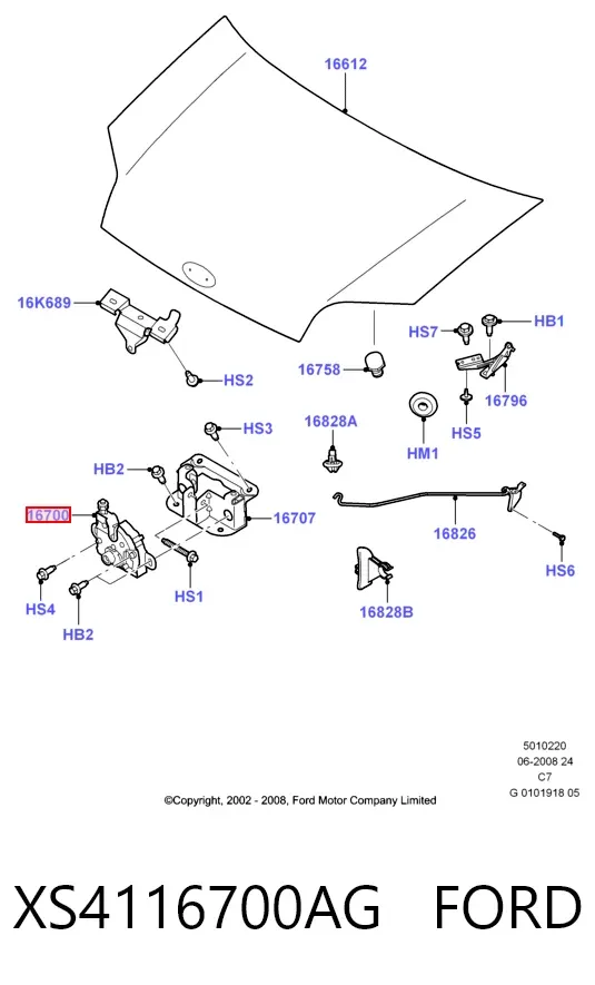 Замок капота XS4116700AG Ford