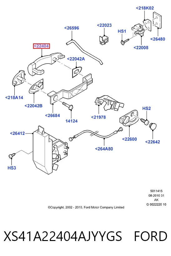 Ручка двери передней наружная левая XS41A22404AJYYGS Ford