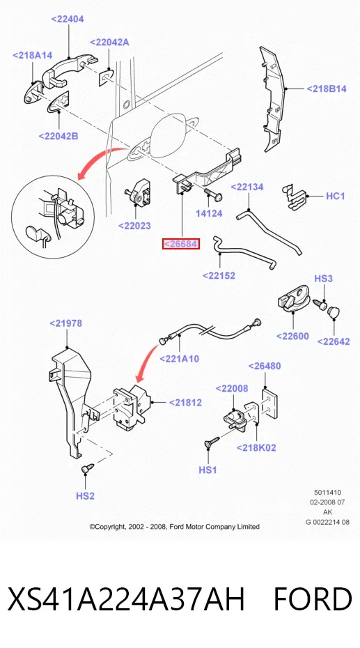 Держатель наружной ручки двери передней левой XS41A224A37AH Ford