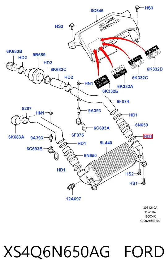 Патрубок интеркулера XS4Q6N650AG Ford