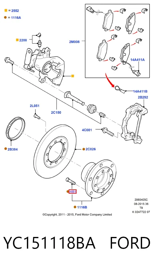 Шпилька колесная задняя YC151118BA Ford