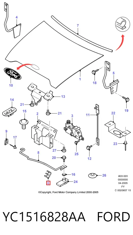 Фиксатор упора капота YC1516828AA Ford