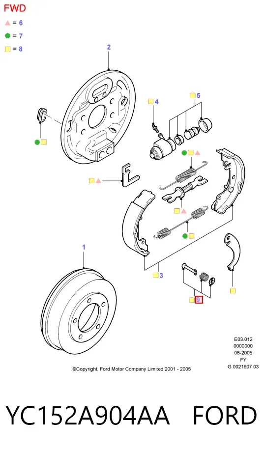 Ремкомплект задних тормозов YC152A904AA Ford