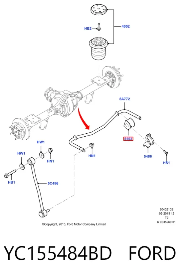 Втулка стабилизатора переднего YC155484BD Ford
