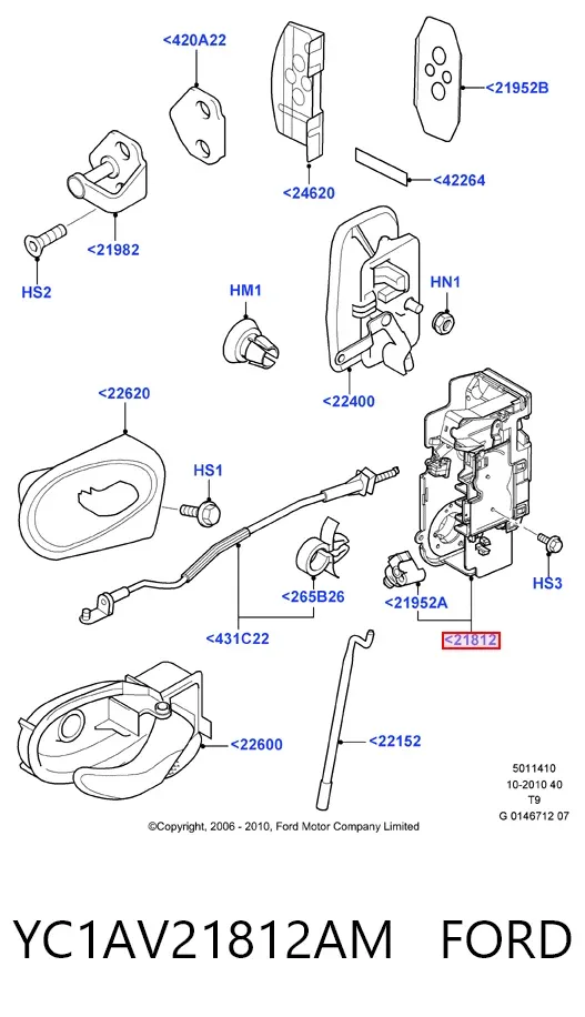 Замок передней правой двери YC1AV21812AM Ford